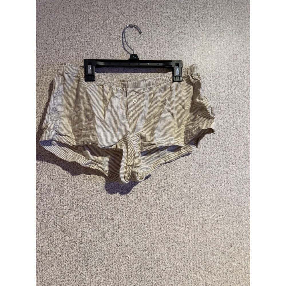 Brandy Melville TanWhite Striped Pajama Lounge Shorts Elastic Waist ButtonDetail